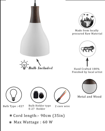 Croft Metal Wood Pendant Light, White Metal Antique Black Hanging Ceiling Light
