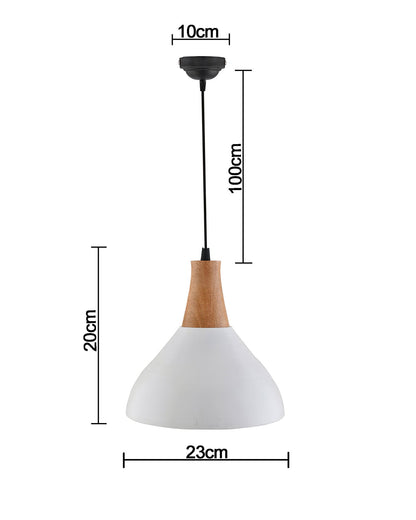 Nate Metal Wood Pendant Light, White Metal Natural Hanging Ceiling Light