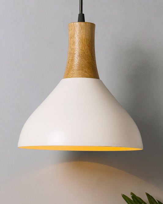 Nate Metal Wood Pendant Light, White Metal Natural Hanging Ceiling Light