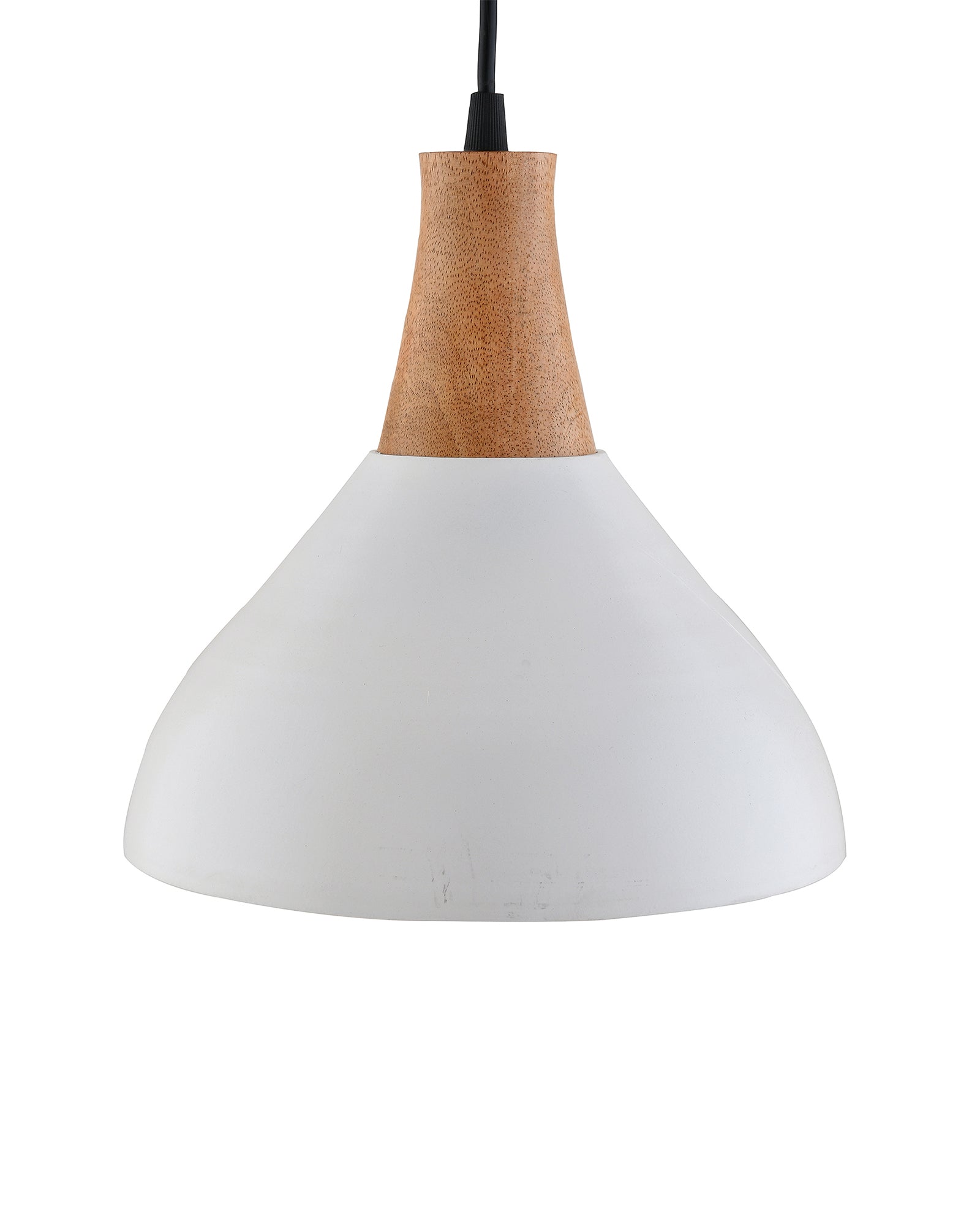 Nate Metal Wood Pendant Light, White Metal Natural Hanging Ceiling Light