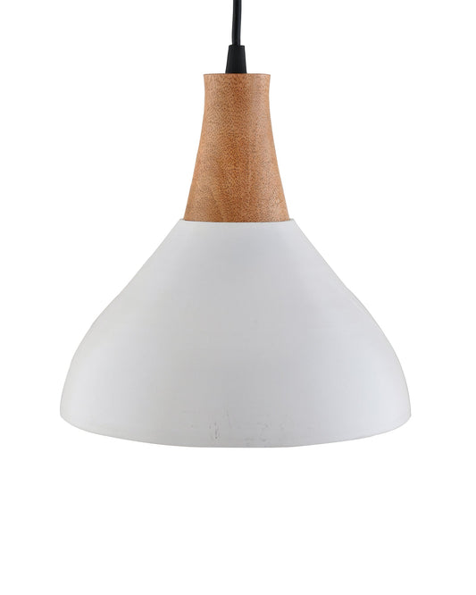 Nate Metal Wood Pendant Light, White Metal Natural Hanging Ceiling Light