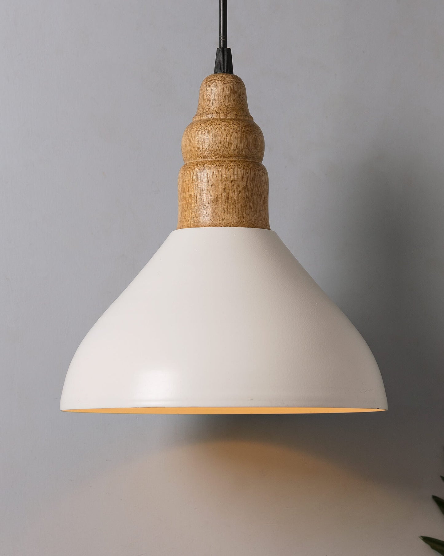 Nate Metal Wood Pendant Light, White Metal Natural Hanging Ceiling Light