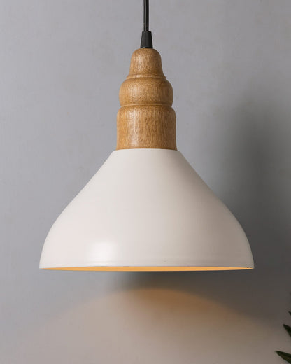 Nate Metal Wood Pendant Light, White Metal Natural Hanging Ceiling Light
