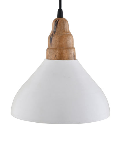 Nate Metal Wood Pendant Light, White Metal Natural Hanging Ceiling Light