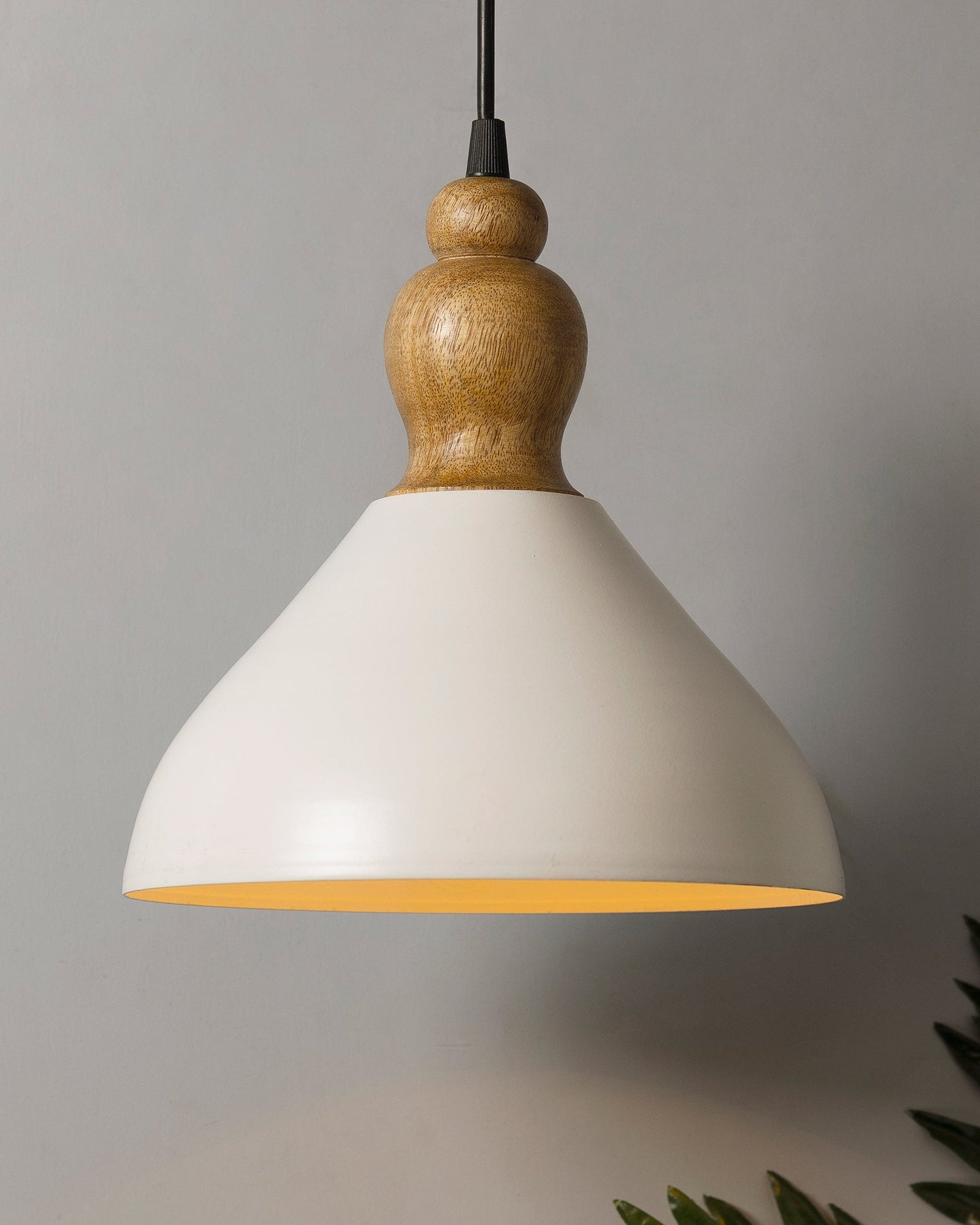 Nate Metal Wood Pendant Light, White Metal Natural Hanging Ceiling Light