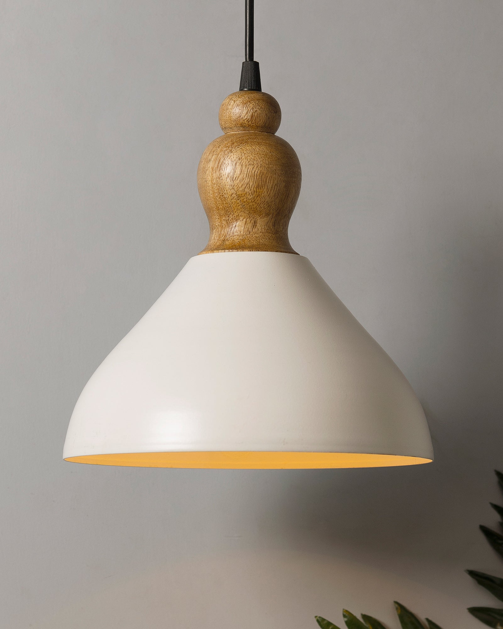 Nate Metal Wood Pendant Light, White Metal Natural Hanging Ceiling Light