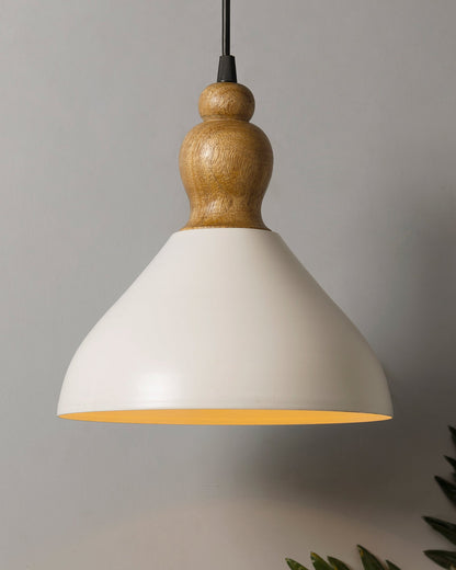 Nate Metal Wood Pendant Light, White Metal Natural Hanging Ceiling Light
