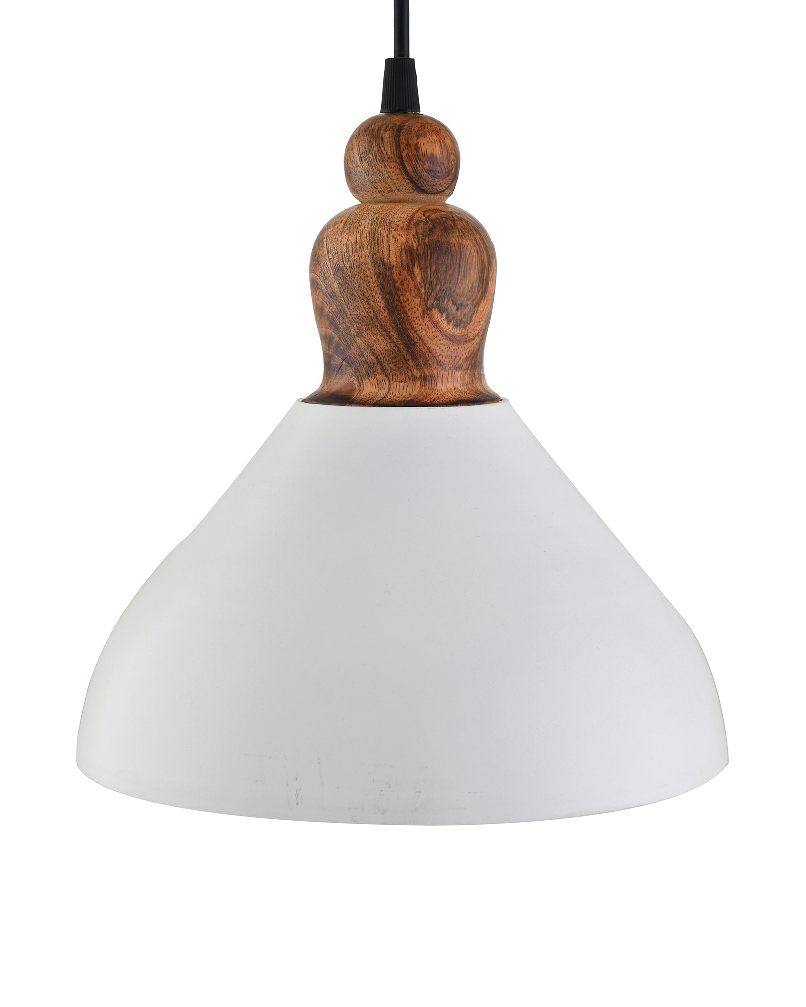 Nate Metal Wood Pendant Light, White Metal Natural Hanging Ceiling Light