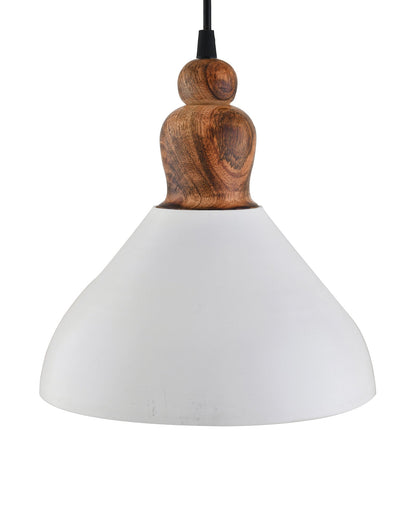 Nate Metal Wood Pendant Light, White Metal Natural Hanging Ceiling Light