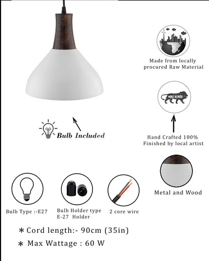 Nate Metal Wood Pendant Light, White Metal Antique Black Hanging Ceiling Light