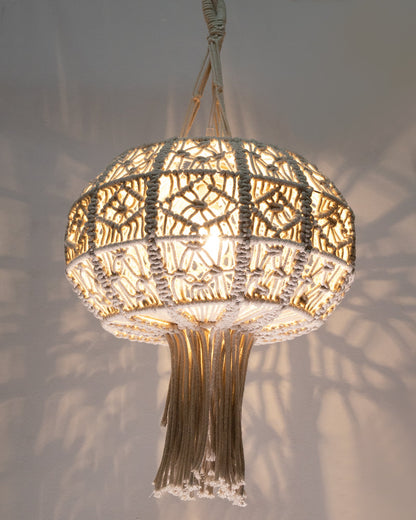 Farmhouse Hand-Woven Chandelier Hanging Lamp,Boho Drum Pendant Modern Lampshade for Decor