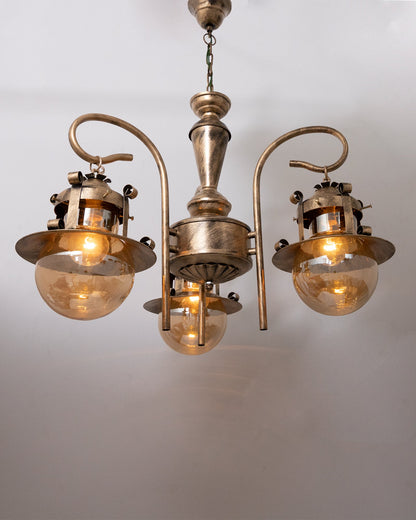3-Light Oil Rubbed Antique Bronze Vintage Edison Chandelier, Glass Metal Jhoomar, Globe