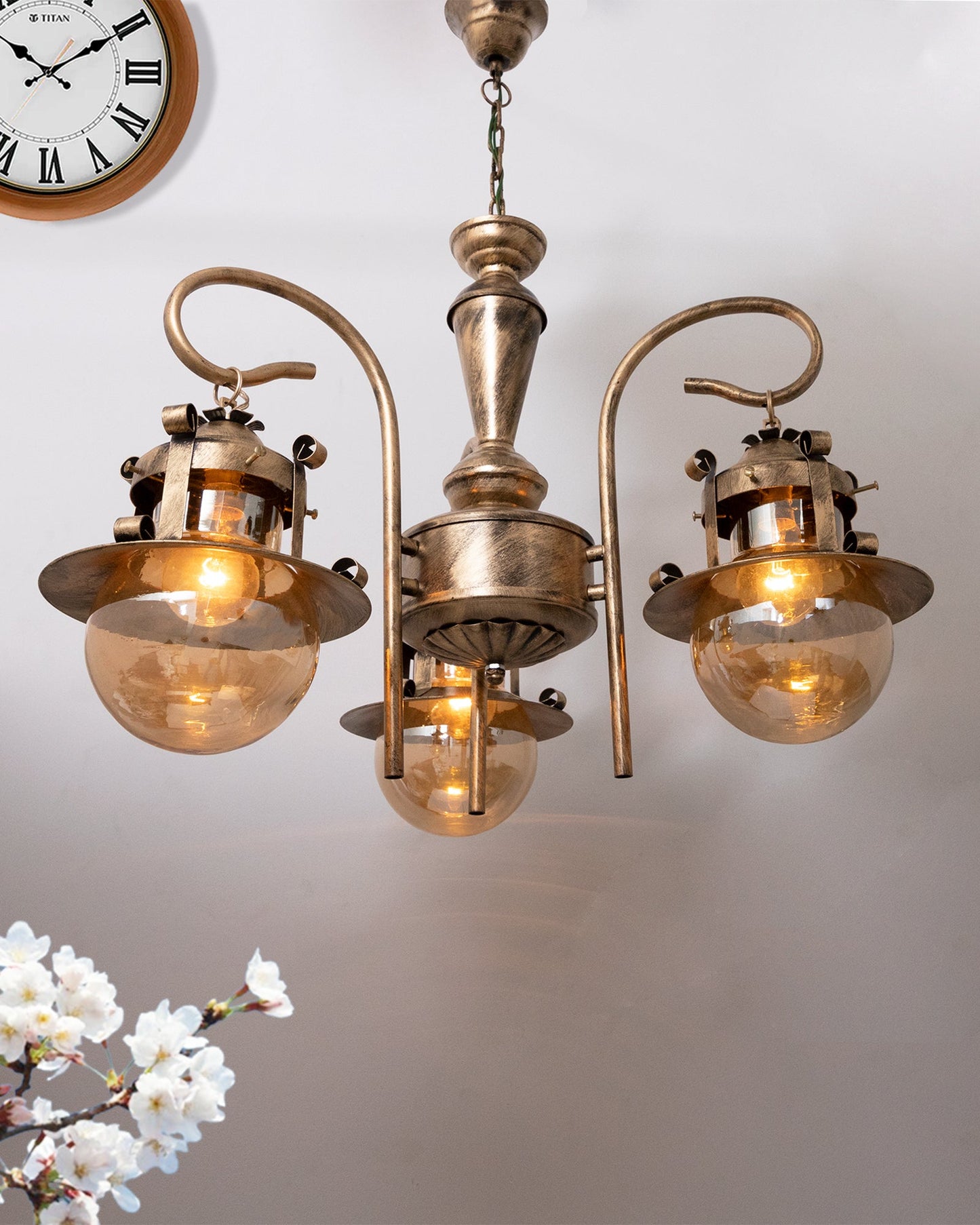 3-Light Oil Rubbed Antique Bronze Vintage Edison Chandelier, Glass Metal Jhoomar, Globe