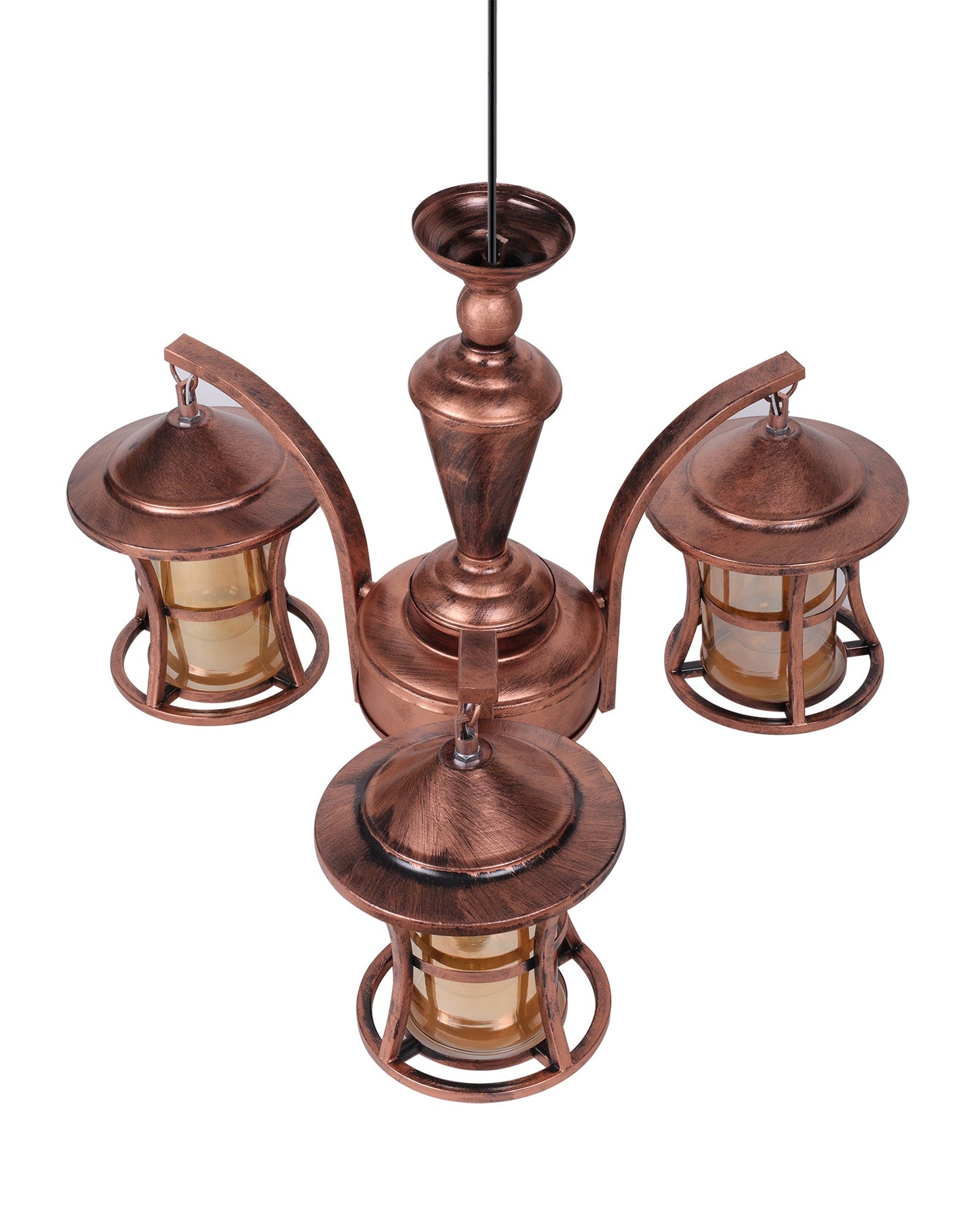 3-Light Oil Rubbed Antique Bronze Vintage Edison Chandelier, Glass Metal Jhoomar, Carving Cylinder