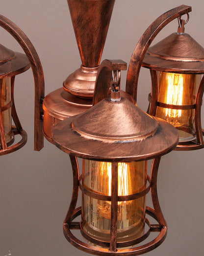3-Light Oil Rubbed Antique Bronze Vintage Edison Chandelier, Glass Metal Jhoomar, Carving Cylinder