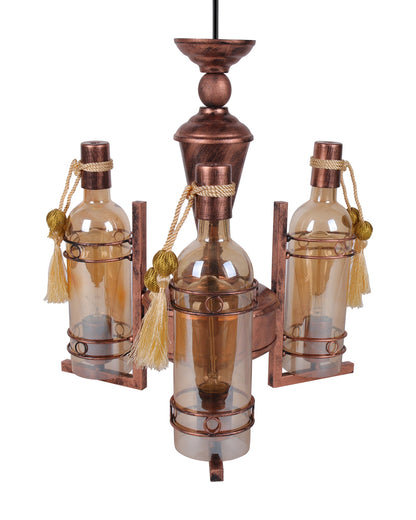 3-Light Oil Rubbed Antique Copper Rust Vintage Edison Chandelier, Glass Metal Jhoomar, Bottle