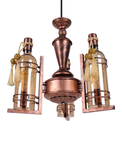 3-Light Oil Rubbed Antique Copper Rust Vintage Edison Chandelier, Glass Metal Jhoomar, Bottle