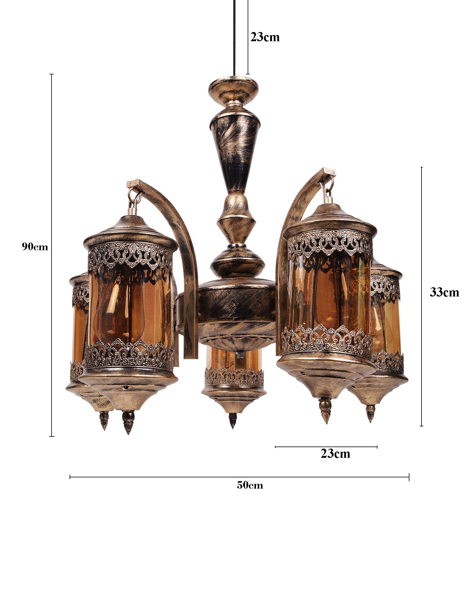5-Light Oil Rubbed Antique Bronze Vintage Edison Chandelier, Glass Metal Jhoomar, Carving Cylinder