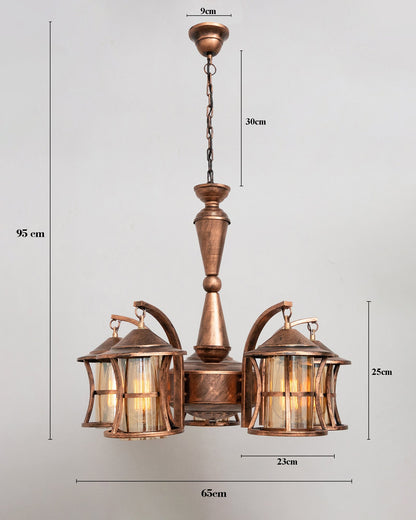 5-Light Oil Rubbed Antique Copper Rust Vintage Edison Chandelier, Glass Metal Jhoomar, Lantern