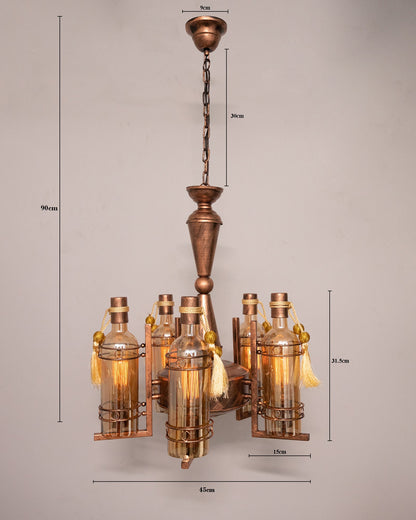 5-Light Oil Rubbed Antique Copper Rust Vintage Edison Chandelier, Glass Metal Jhoomar