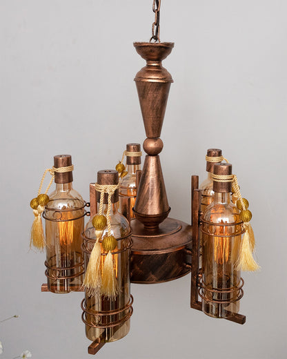5-Light Oil Rubbed Antique Copper Rust Vintage Edison Chandelier, Glass Metal Jhoomar