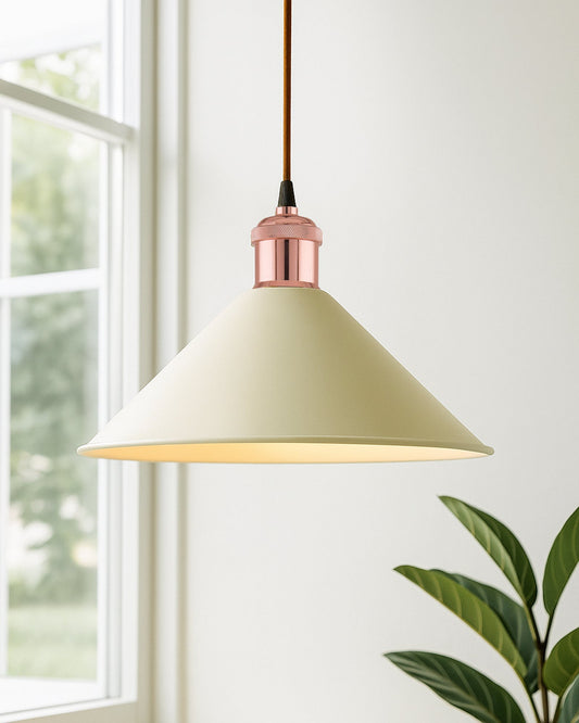 Industrial White Barn Cone Metal Bulb Iron Cone Vintage Hanging Ceiling Pendant Light Edison filament Holder Decorative Lamp Shade, Antique Gold