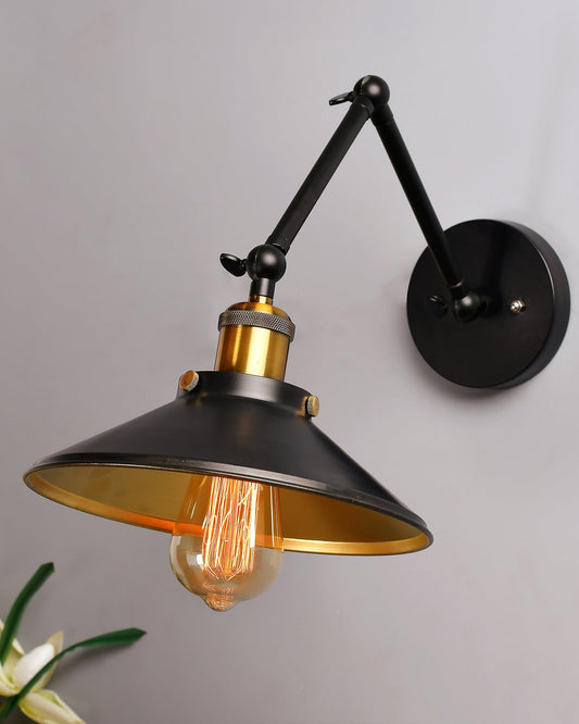Edison Black 360 Cone Shade Wall Lamp, Vintage Industrial Loft, E27 Holder, Decorative, Swing Wall Light, Triple movement
