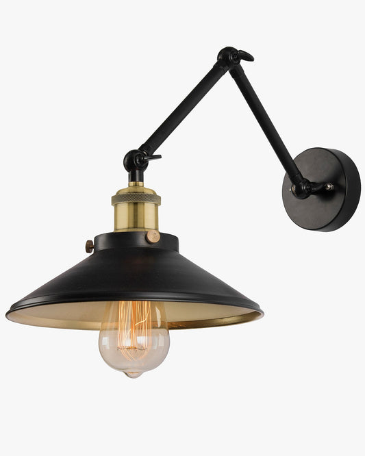Edison Black 360 Cone Shade Wall Lamp, Vintage Industrial Loft, E27 Holder, Decorative, Swing Wall Light, Triple movement