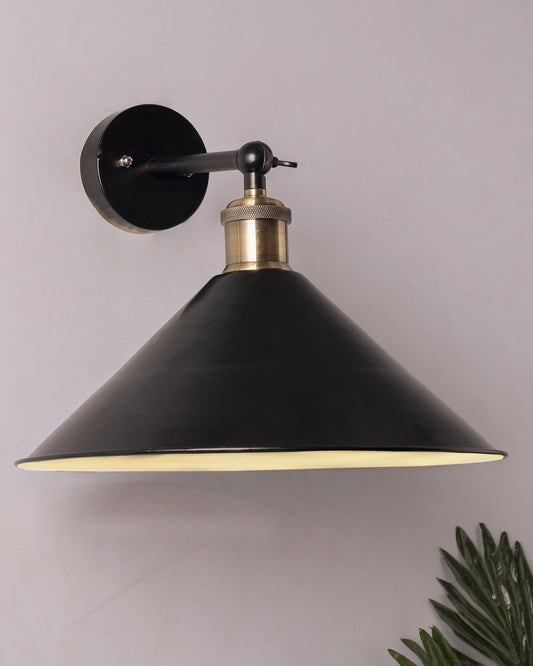 Edison Wall Black Barn Cone Shade Lamp, Vintage Industrial Loft, E27 Holder, Decorative, Swing Wall Light