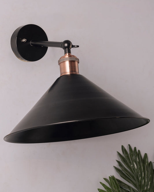 Edison Wall Black Barn Cone Shade Lamp, Vintage Industrial Loft, E27 Holder, Decorative, Swing Wall Light