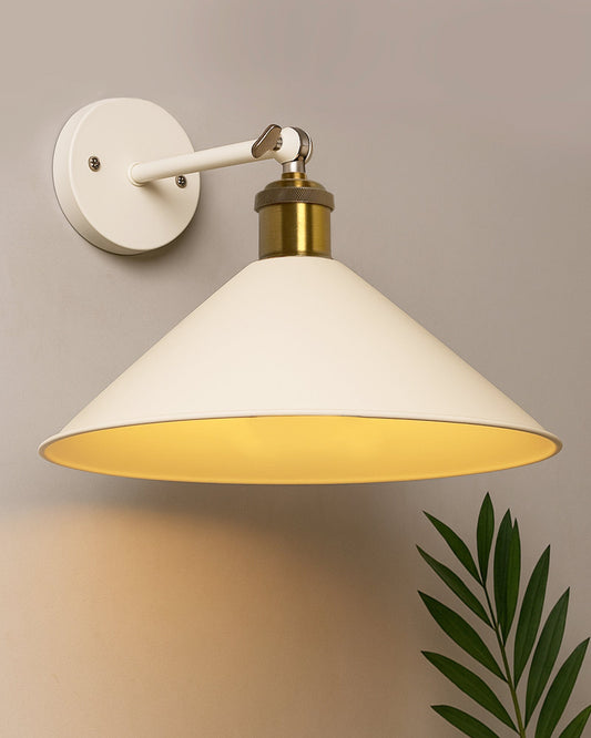 Edison Wall White Barn Cone Shade Lamp, Vintage Industrial Loft, E27 Holder, Decorative, Swing Wall Light