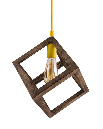 Modern Antique Wooden Pendant Cube Light, with White Silicon Holder, Restaurant Dining Kitchen Hanging Light with Fixture, LED/Filament