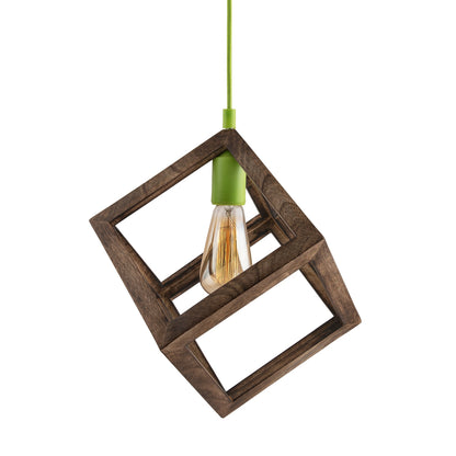 Modern Antique Wooden Pendant Cube Light, with White Silicon Holder, Restaurant Dining Kitchen Hanging Light with Fixture, LED/Filament
