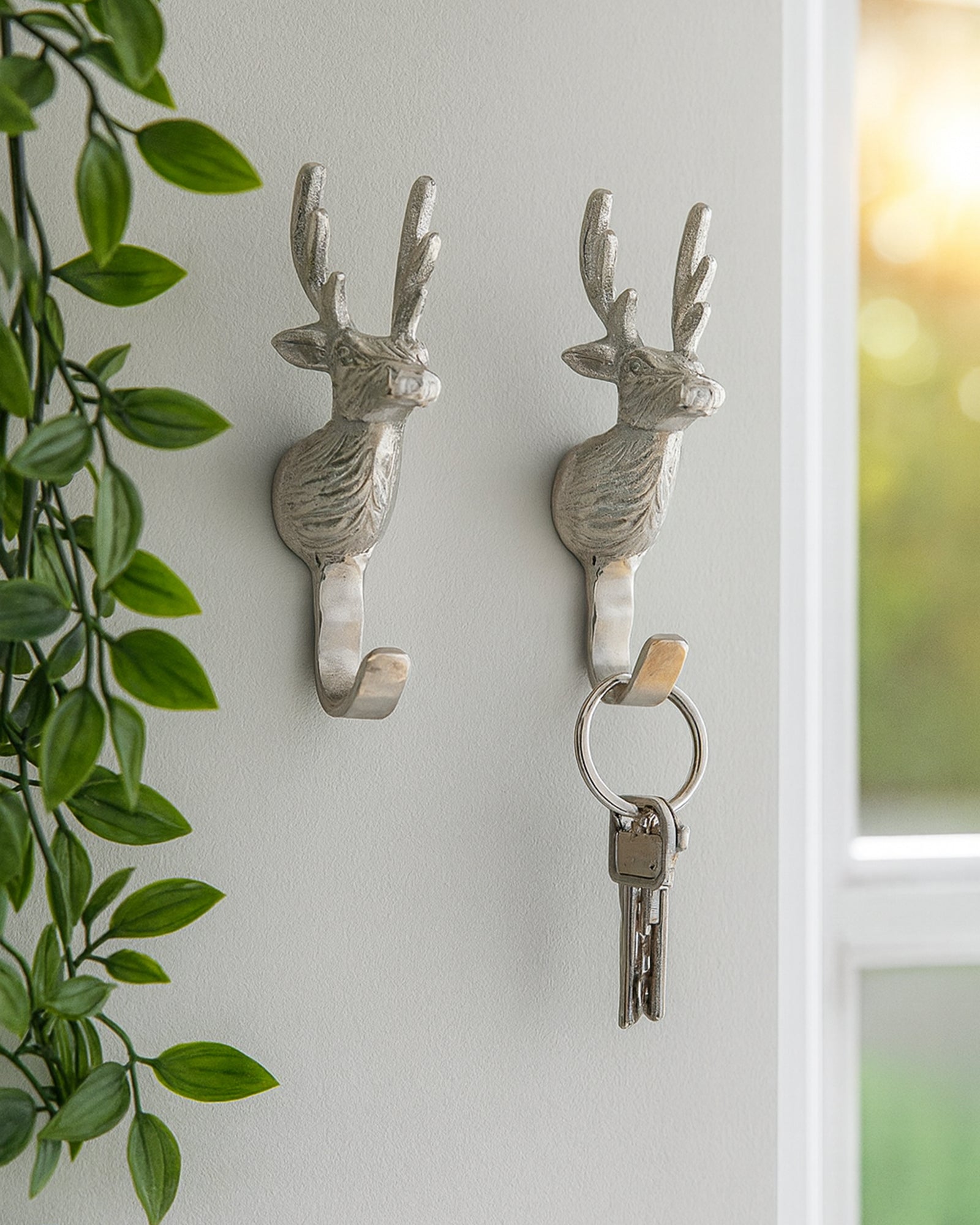 Handmade Deer Head Wall Hook Decorative - Antique Aluminium Wall Mounted Utility Hooks - Large Decorative heavy Duty Hooks For Mounting, Set of 2