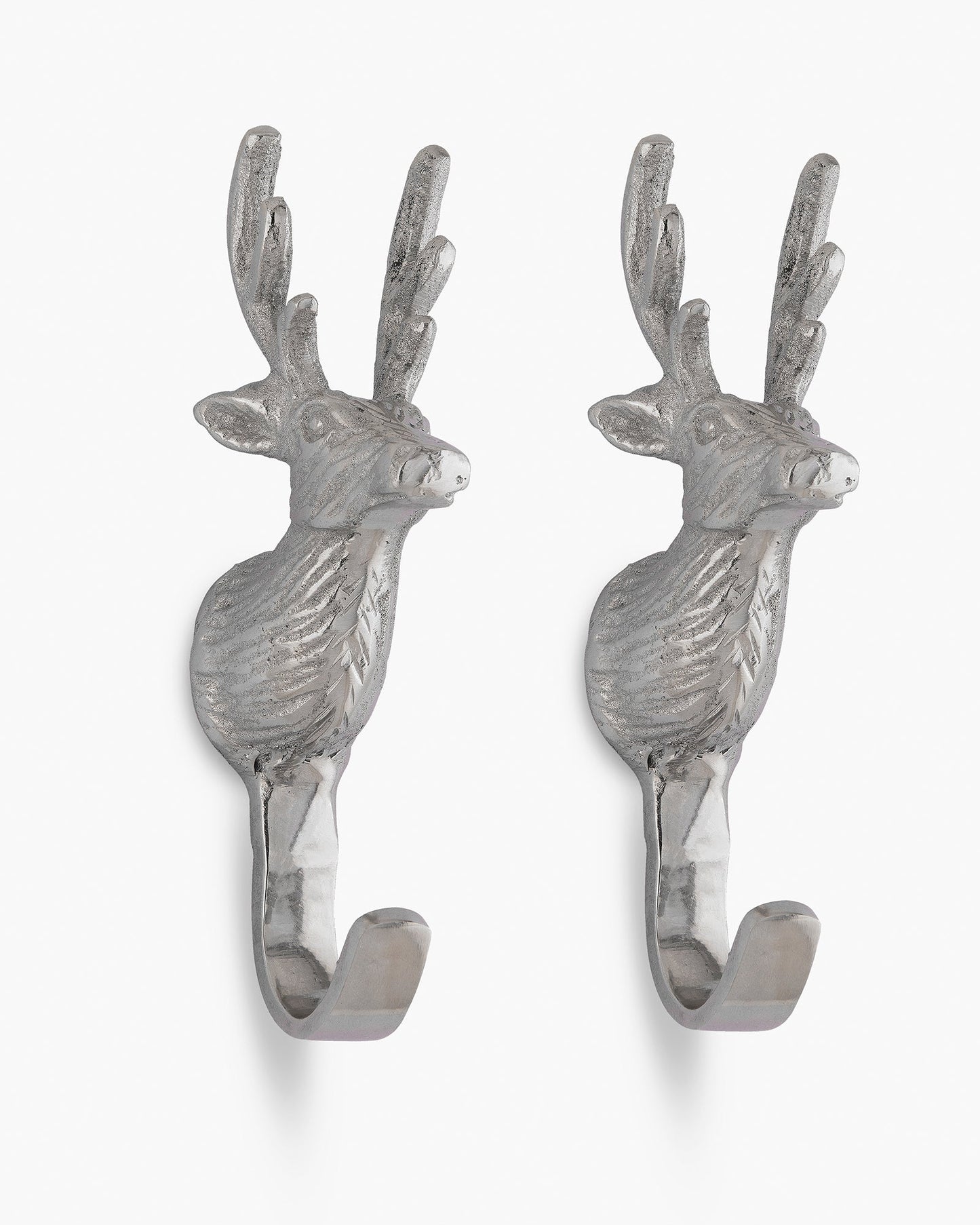 Handmade Deer Head Wall Hook Decorative - Antique Aluminium Wall Mounted Utility Hooks - Large Decorative heavy Duty Hooks For Mounting, Set of 2