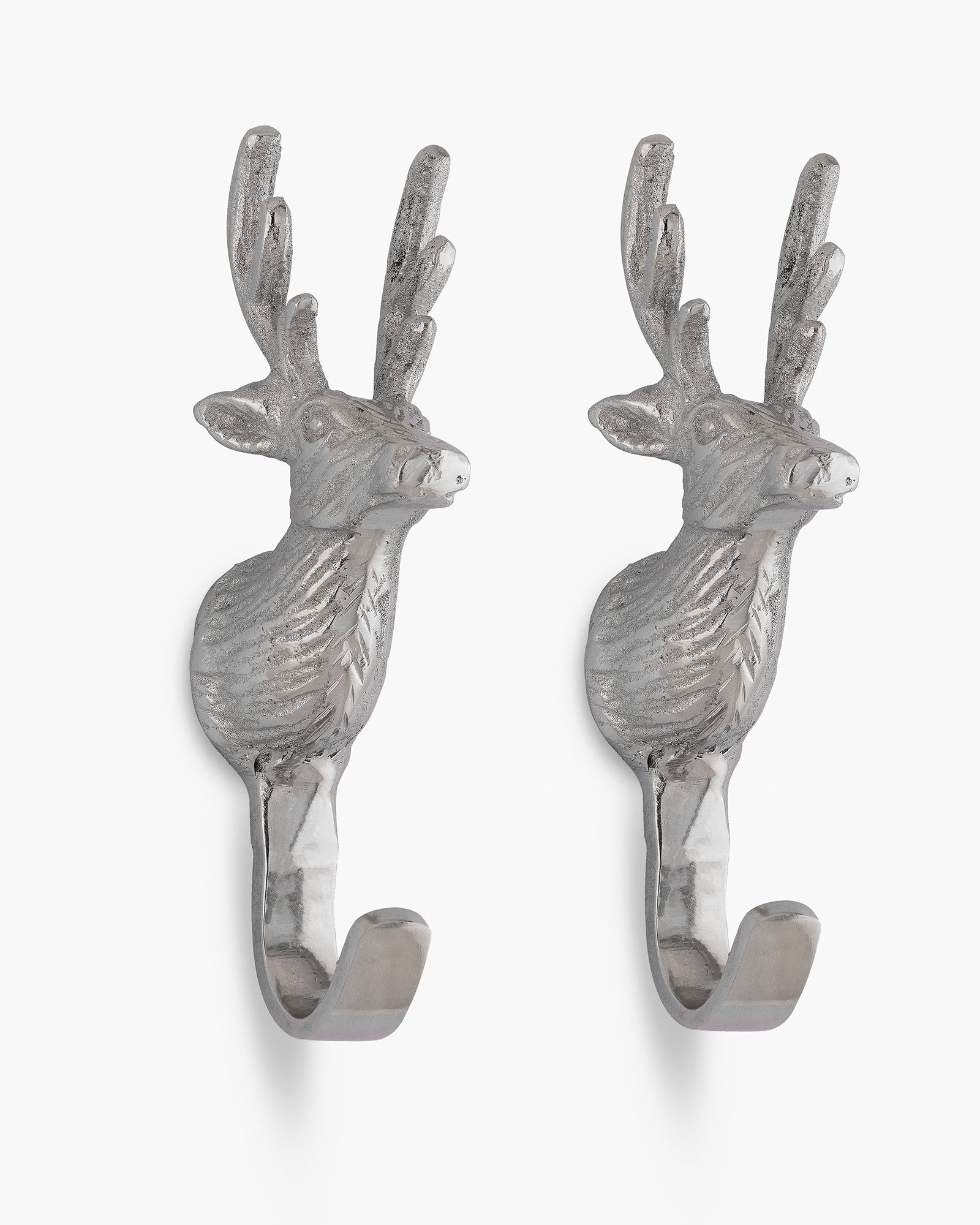 Handmade Deer Head Wall Hook Decorative - Antique Aluminium Wall Mounted Utility Hooks - Large Decorative heavy Duty Hooks For Mounting, Set of 2