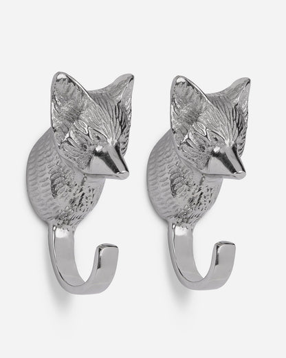 Handmade Fox Head Wall Hook Decorative - Antique Aluminium Wall Mounted Utility Hooks - Large Decorative heavy Duty Hooks For Mounting, Set of 2