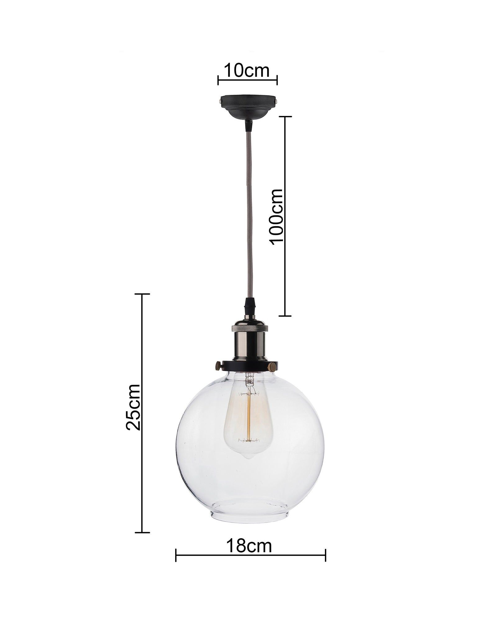 Industrial Kitchen Glass Globe Pendant Light , Antique Filament Hanging Ceiling Fixture, Nickel