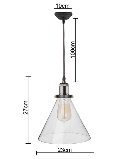 Industrial Kitchen Glass Cone Pendant Light , Antique Filament Hanging Blown Glass Ceiling Light, Nickel