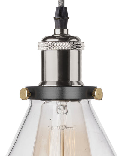 Industrial Kitchen Glass Cone Pendant Light , Antique Filament Hanging Blown Glass Ceiling Light, Nickel