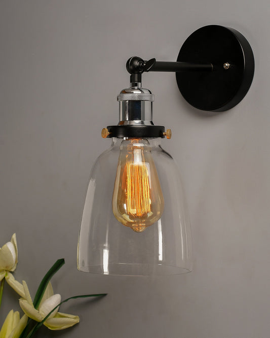 Edison Industrial Glass Bell Wall Lamp, Nickel Vintage Industrial Loft, E27 Holder, Decorative, Swing Wall Light, Filament/LED
