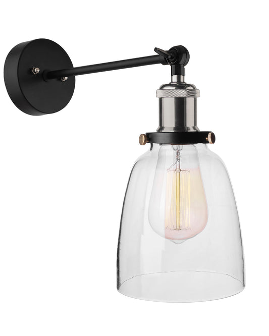 Edison Industrial Glass Bell Wall Lamp, Nickel Vintage Industrial Loft, E27 Holder, Decorative, Swing Wall Light, Filament/LED