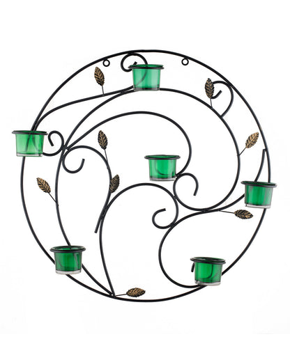 Round Wall Tealight Holder with Leafy Touch, Wall Decor Candle Stand