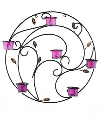 Round Wall Tealight Holder with Leafy Touch, Wall Decor Candle Stand