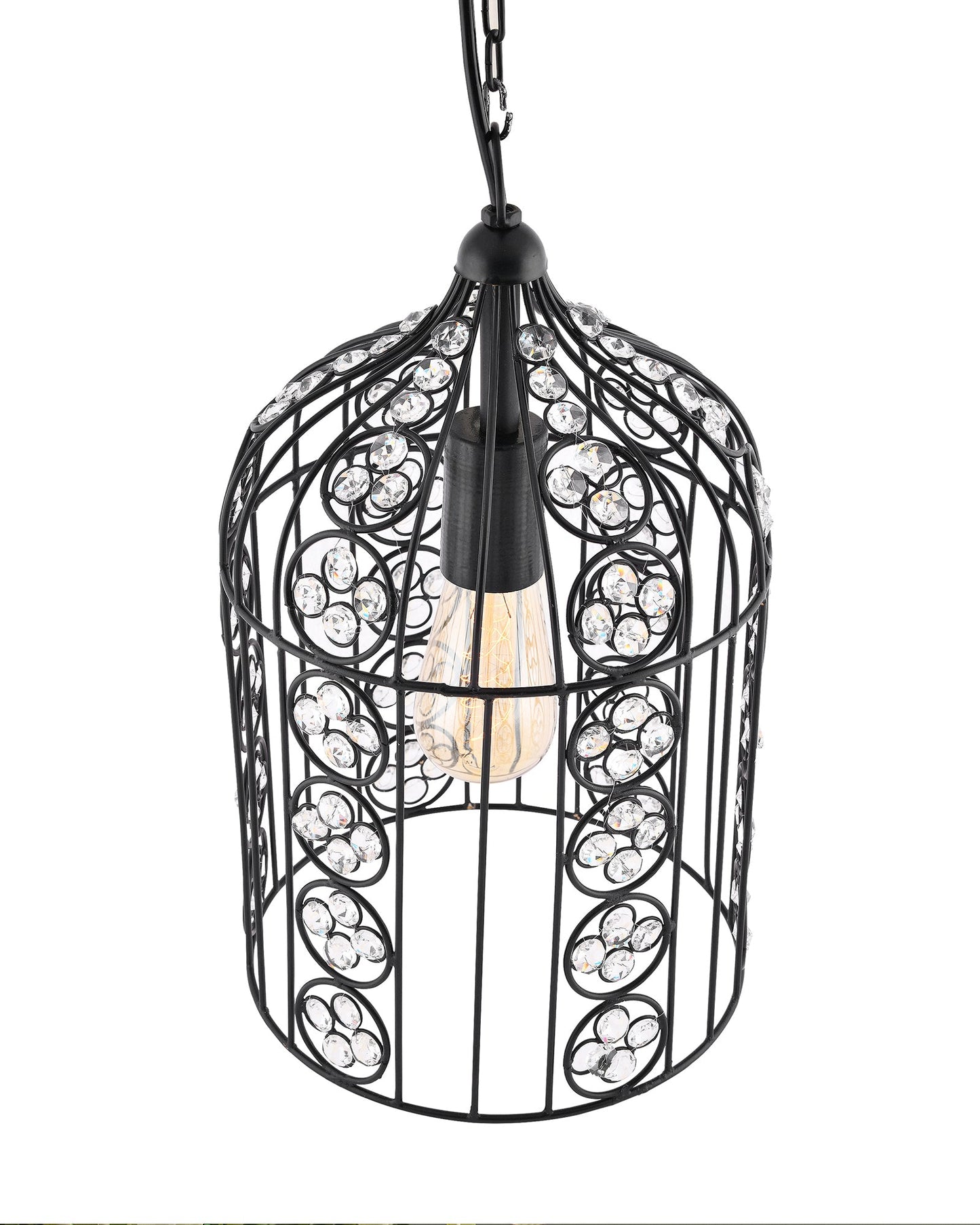 Crystal Bird Cage Chandelier Lighting Black Bronze Iron Chandelier Ceiling Light Fixture, Hanging Lamp with Filament Bulb