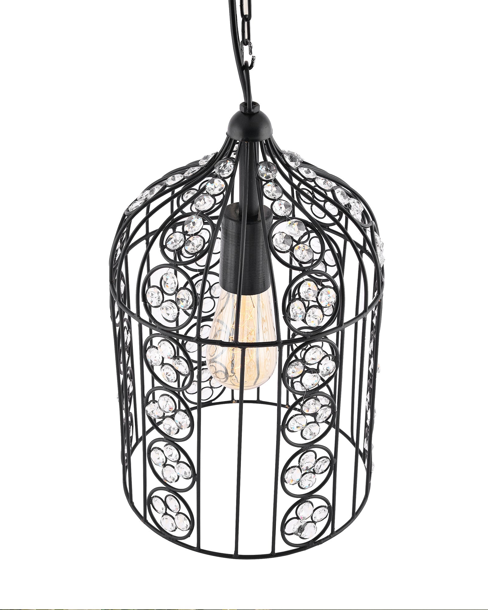 Crystal Bird Cage Chandelier Lighting Black Bronze Iron Chandelier Ceiling Light Fixture, Hanging Lamp with Filament Bulb