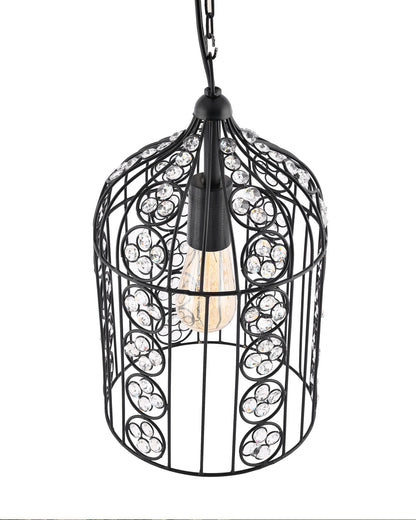Crystal Bird Cage Chandelier Lighting Black Bronze Iron Chandelier Ceiling Light Fixture, Hanging Lamp with Filament Bulb