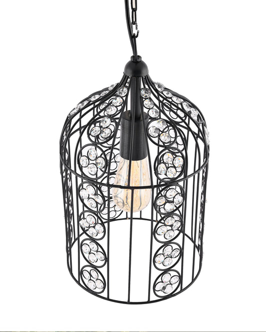 Crystal Bird Cage Chandelier Lighting Black Bronze Iron Chandelier Ceiling Light Fixture, Hanging Lamp with Filament Bulb