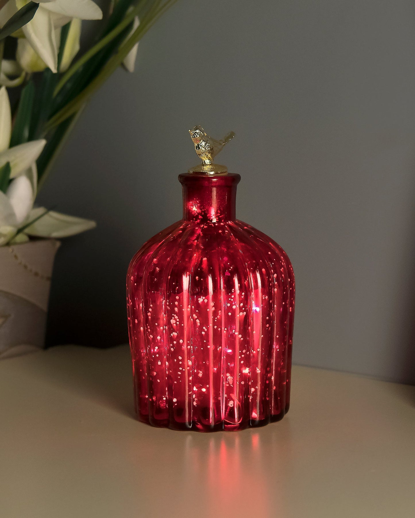 Mercury Red Flat Base Bottle Copper Star String Lights , Warm White LED Fairy Lights