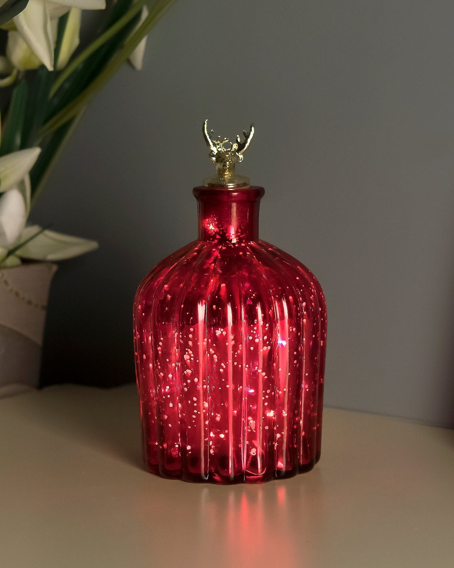 Mercury Red Flat Base Bottle Copper Star String Lights , Warm White LED Fairy Lights